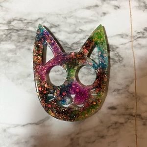 Self defense cat Keychain  (bright tye dye) - NEW